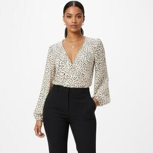 Fashion Nova Spotted Print Bodysuit Women’s L Long Sleeve Blouse Top Mobwife‎